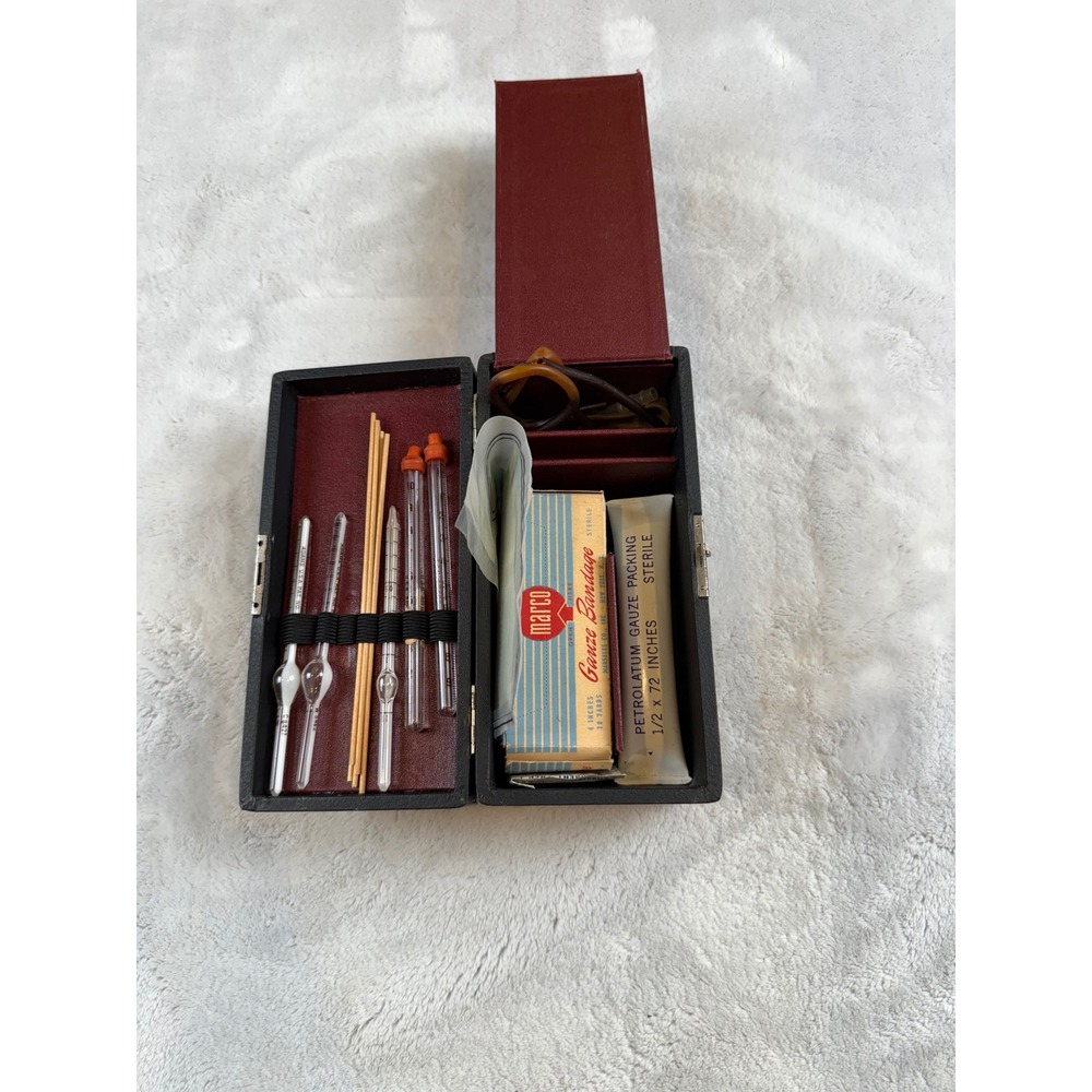 Vintage Clay Adams Sahli-Adams Medical Kit Glass Pipettes Gauze Case Collectible - Picture 3 of 12